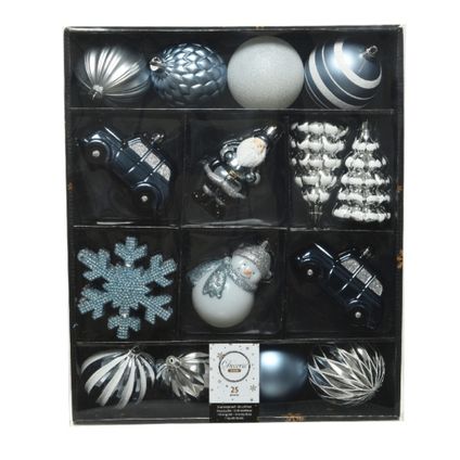 Decoris Kersthangers - 8 cm - figuurtjes - wit en lichtblauw - 25 stuks