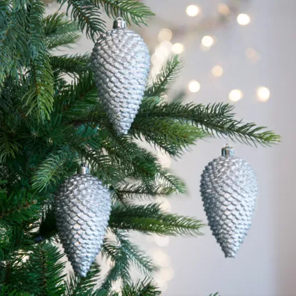 Decoris Kerstballen - dennenappels - 4 stuks - zilverkleurig - 12 cm 2