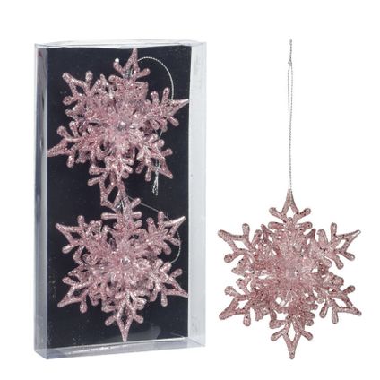 Christmas Decoration kersthangers sneeuwvlokken- 2x - roze