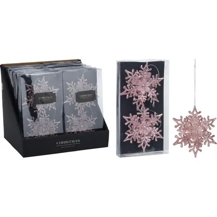 Christmas Decoration kersthangers sneeuwvlokken- 2x - roze 2