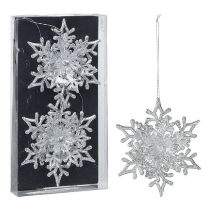 Christmas Decoration kersthangers sneeuwvlokken- 2x - zilver