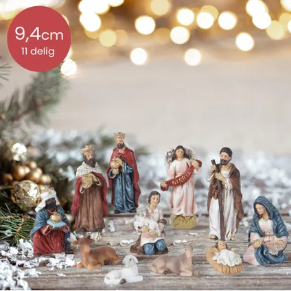 Decoris kerststalbeelden - set 11x stuks - tot 9,5 cm - polyresin