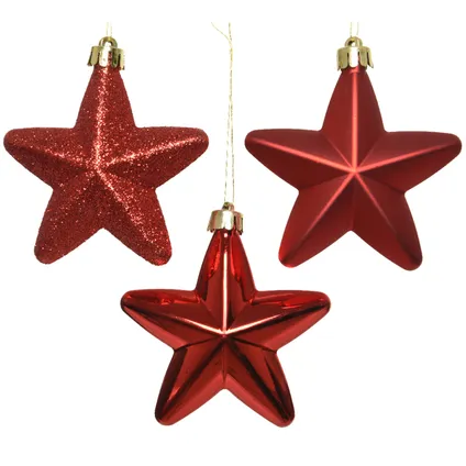 Decoris Kersthangers - sterren - 6 stuks - rood - kunststof - 7 cm 2