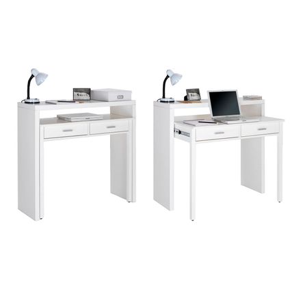 Skraut Home - Bureau informatique Extensible d´appoint pour ordinateur, 2 tiroirs, blanc
