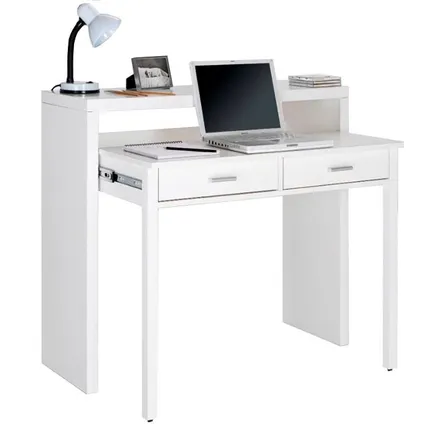 Skraut Home - Bureau informatique Extensible d´appoint pour ordinateur, 2 tiroirs, blanc 5