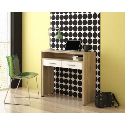 Skraut Home - Extensible Desk, Uitbreidbaar, 98.6x86.9x36-70 cm, Eik en wit, Noordse stijl 2