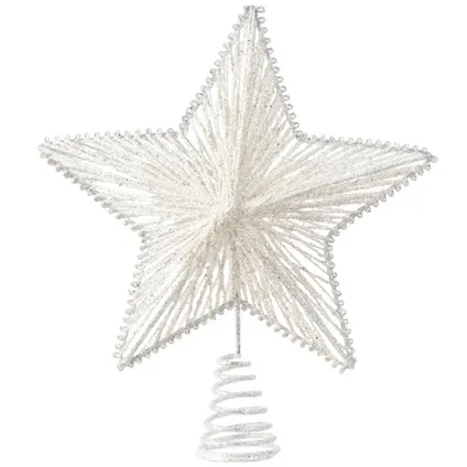 Decoris Kerstboompiek - wit - ster piek - metaal - 25 cm