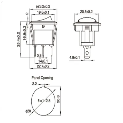 Interrupteur à bascule - KCD3-12 - 3-pins - Rond - 12V - Max. 20A Ind. LED Jaune 3