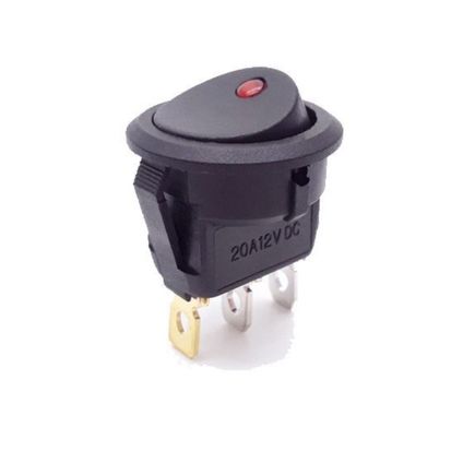 Wipschakelaar KCD3-12 - 3-pins - Rond - 12V - Max. 20A - LED indicator Rood