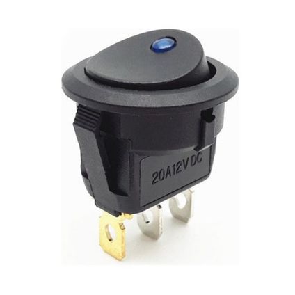 Wipschakelaar KCD3-12 - 3-pins - Rond - 12V - Max. 20A - LED indicator Blauw