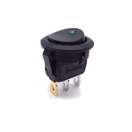 Wipschakelaar KCD3-12 - 3-pins - Rond - 12V - Max. 20A - LED indicator Groen
