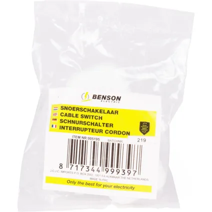 Benson Snoerschakelaar - Aan of Uit - 6 x 2,5 x 2 cm - Wit 2