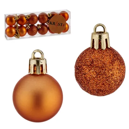 Krist+ Kerstballen - 12x ST - oranje - kunststof - 3 cm - glitter - mat 3
