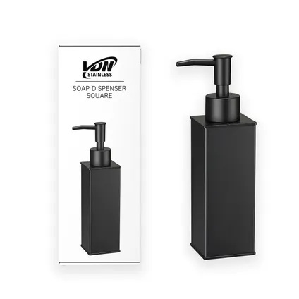 VDN Stainless Pompe à savon - Distributeur de savon - Pompe à savon sur pied - Noir - Carrée - Acier inoxydable 8