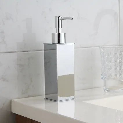 VDN Stainless Pompe à savon - Distributeur de savon - Pompe à savon sur pied - Chrome - Carrée - Acier inoxydable 3