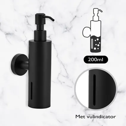 VDN Stainless Pompe à savon - Distributeur de savon mural - Noir - Suspendu - Acier inoxydable 4