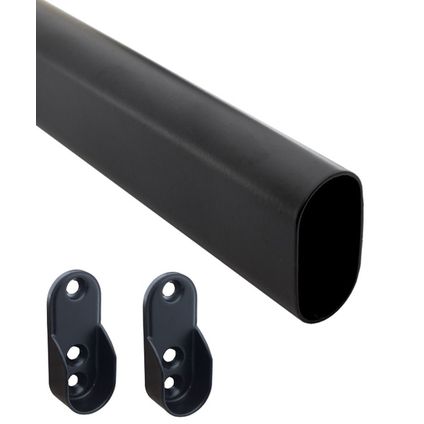 Tringle à vêtements Noir mat - 30x15mm - 1 mètre - Supports inclus