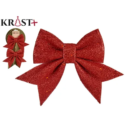 Krist+ Kersthangers - strikken - 2x ST - rode glitters - strikjes - 14 cm 2