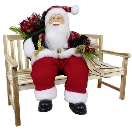 Kerstman decoratie beeld - H30 cm - rood - zittend - kerstpop