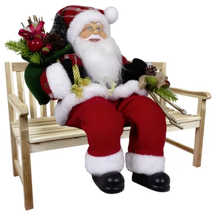 Kerstman decoratie beeld - H30 cm - rood - zittend - kerstpop 2