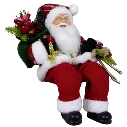 Kerstman decoratie beeld - H30 cm - rood - zittend - kerstpop 3