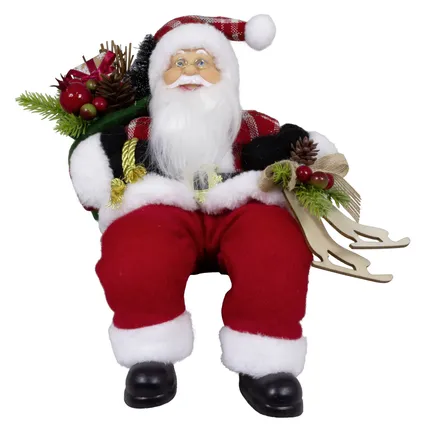 Kerstman decoratie beeld - H30 cm - rood - zittend - kerstpop 4