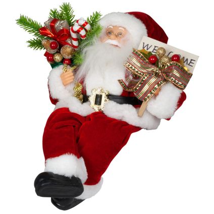 Kerstman decoratie beeld - H30 cm - rood - flexibele benen - kerstpop