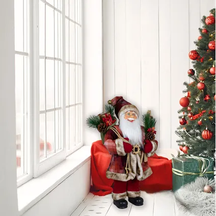 Kerstman decoratie beeld - H60 cm - rood - staand - kerstpop 2