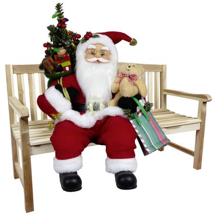 Kerstman decoratie beeld - H45 cm - rood - zittend - kerstpop