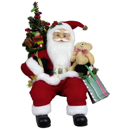 Kerstman decoratie beeld - H45 cm - rood - zittend - kerstpop 3