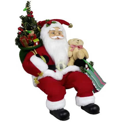 Kerstman decoratie beeld - H45 cm - rood - zittend - kerstpop 4