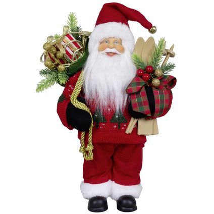 Kerstman decoratie beeld - H30 cm - rood - staand - kerstpop