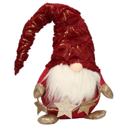 Decoratie pop - gnome/kabouter - 39 cm - rood met goud -