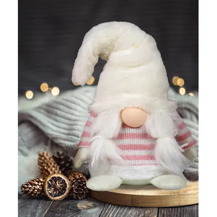 Kleine decoratie pop - gnome/dwerg - figuur - 20 cm - wit/lichtroze 2