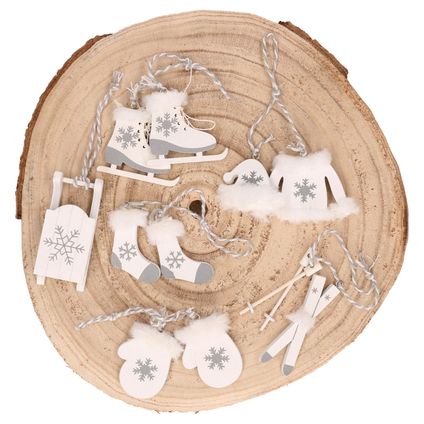 Othmar Decorations kerstornamenten winter -6x -hout - wit- 8cm