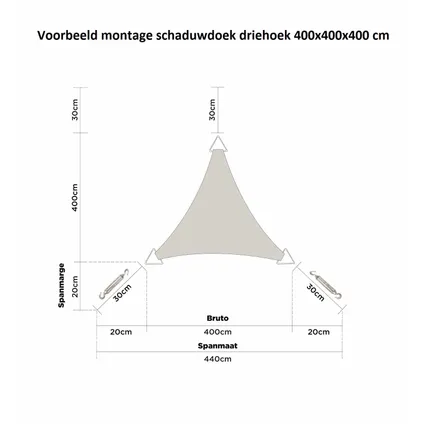 hanSe® Schaduwdoek Driehoek Waterafstotend 3x3x3 m Zonnedoek Zand 3