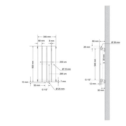 ML-Design Paneelradiator enkellaags 600x300 mm Antraciet met voet Aansluitset 8