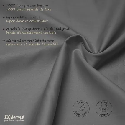 HOOMstyle Housse de Couette 100% Coton Percale - Qualité Supérieure - 2 personnes 200x240cm - Gris Anthracite 2