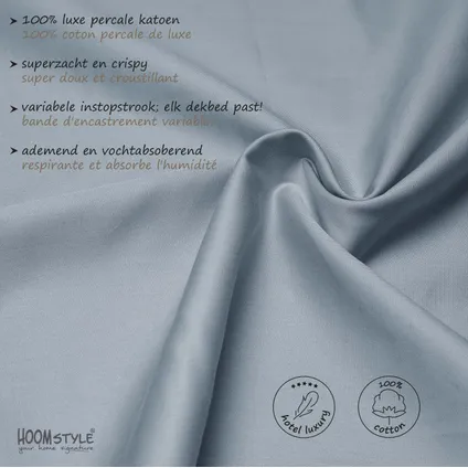 HOOMstyle Housse de Couette 100% Coton Percale - Qualité Supérieure - 1 personne 140x240cm - Bleu 2