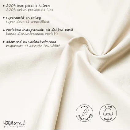HOOMstyle Dekbedovertrek 100% Percale Katoen - Topkwaliteit - 240x240cm - Lits-Jumeaux - Off White 2