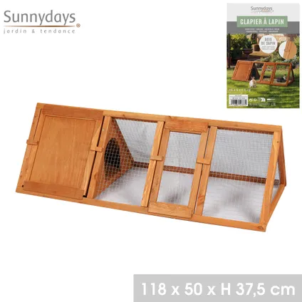 Sunnydays Enclos pour lapins en bois 118x50x37 cm - Marron 2