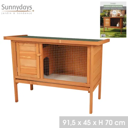 Sunnydays Clapier à lapin en bois 91x45x70 cm - Marron 2