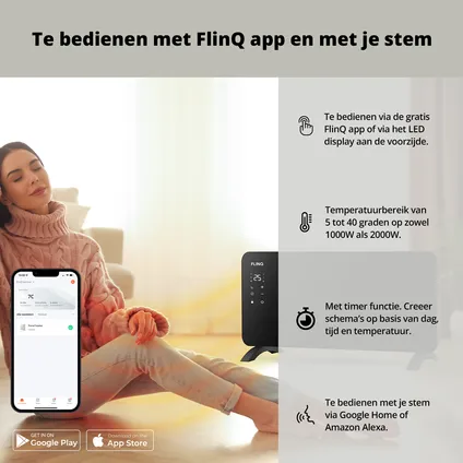 FlinQ Slimme Paneelverwarmer Zwart - Elektrische Kachel - Bedienbaar via app - 2000W 4