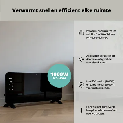 FlinQ Smart Panel Heater Noir - Chauffage électrique - Contrôlable via application - 2000W 8