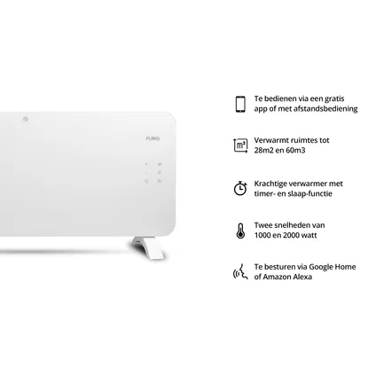 FlinQ Smart Panel Heater Blanc - Chauffage électrique - Contrôlable via application - 2000W 3