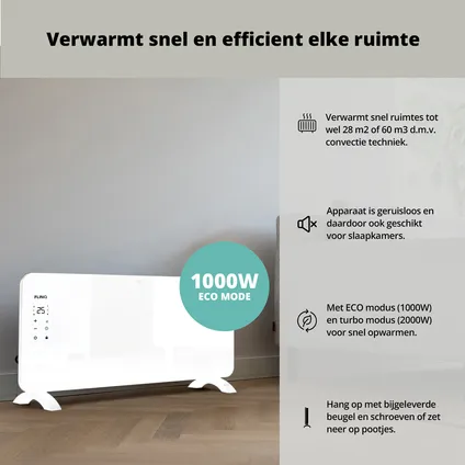 FlinQ Smart Panel Heater Blanc - Chauffage électrique - Contrôlable via application - 2000W 4