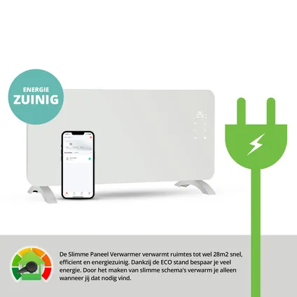 FlinQ Slimme Paneelverwarmer Wit - Elektrische Kachel - Bedienbaar via app - 2000W 8