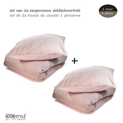 HOOMstyle Housse de Couette 100% Soft Cotton - Tissu Chambray - 1 personne 140x240cm - Ensemble de 2 - Rose