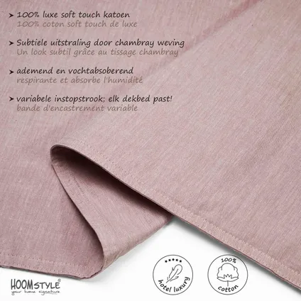 HOOMstyle Housse de Couette 100% Soft Cotton - Tissu Chambray - 1 personne 140x240cm - Ensemble de 2 - Rose 2