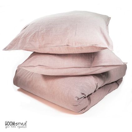 HOOMstyle Housse de Couette 100% Soft Cotton - Tissu Chambray - 2 personnes 200x240cm - Rose